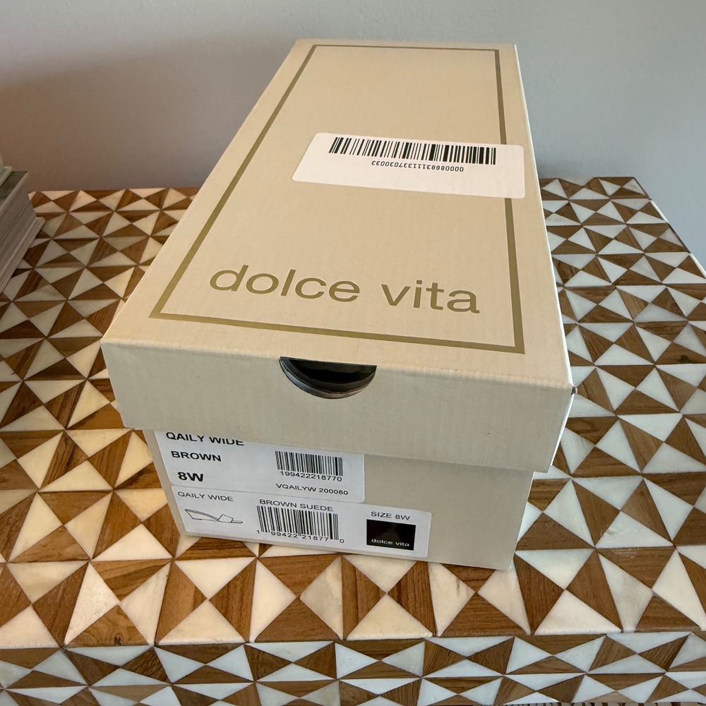 Dolce Vita Qaily Wide Brown Suede Wedge Sandals Square Toe Slides Size 8W NEW - Picture 6 of 6